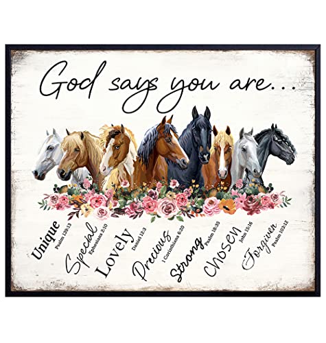 Image of Rustic Religious Horse Wall Art - Inspirational Spiritual Scripture Christian Boho Farmhouse Poster - Girls Bedroom Decor - God Says You Are - Shabby Chic Decoration - Country Western Gift for Women