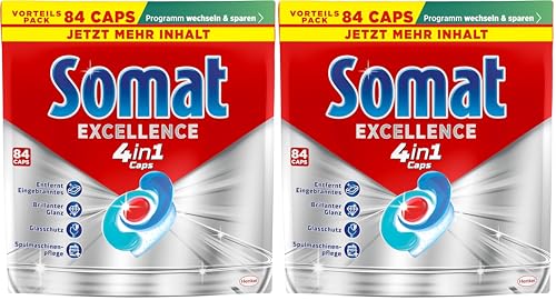Somat Excellence 4in1 Caps (84 Caps), schnellauflösende Spülmaschinen Caps für brillanten Glanz auch im Niedrigtemperatur… – Ansicht 1