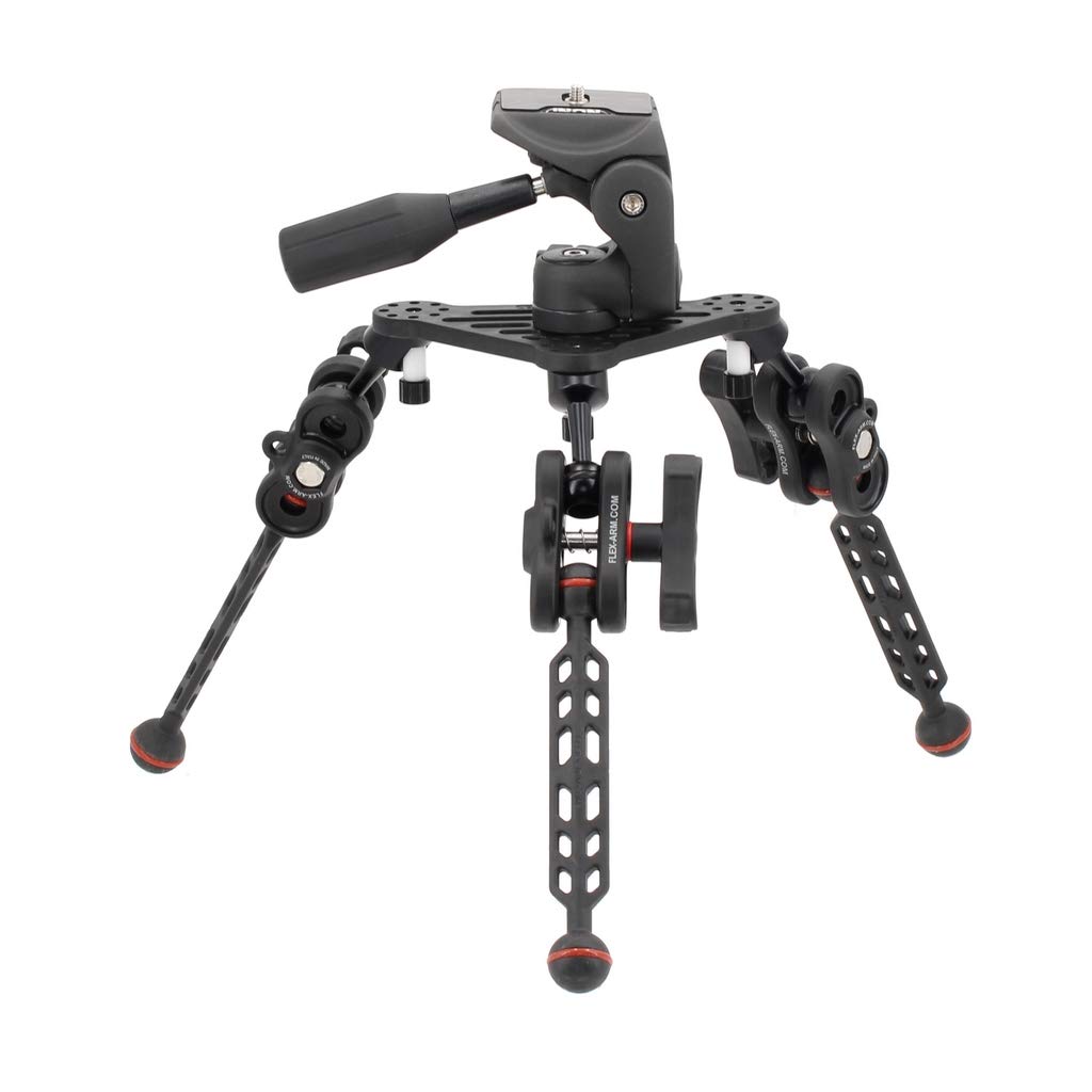 Trípode Subacuático para DSLR Cámaras Compactas y Cámaras de Acción con Brazos Doble Bola 25 mm Long 18 cm y Cabeza Inon UW 3-Way Panhead FLEX-ARM UWTR06