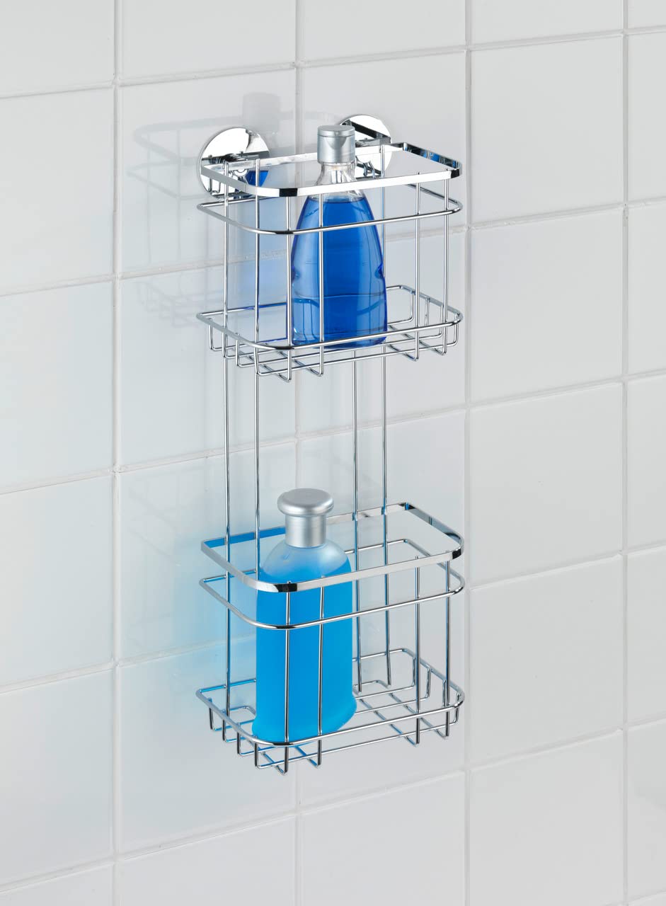 WENKO Turbo-Loc® Edelstahl Wandregal 2 Etagen - Befestigen ohne Bohren, Edelstahl rostfrei, 18 x 47.5 x 12.5 cm, Glänzend
