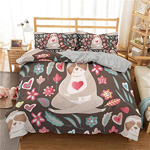 QDoodePoyer Juego de Funda de Edredón 260x240cm 3 Piezas Funda Nórdica Microfibra Juego de Cama Cremallera Funda de Almohada - Cama 260x240cm Sencillez Plantas Animales Perezosos