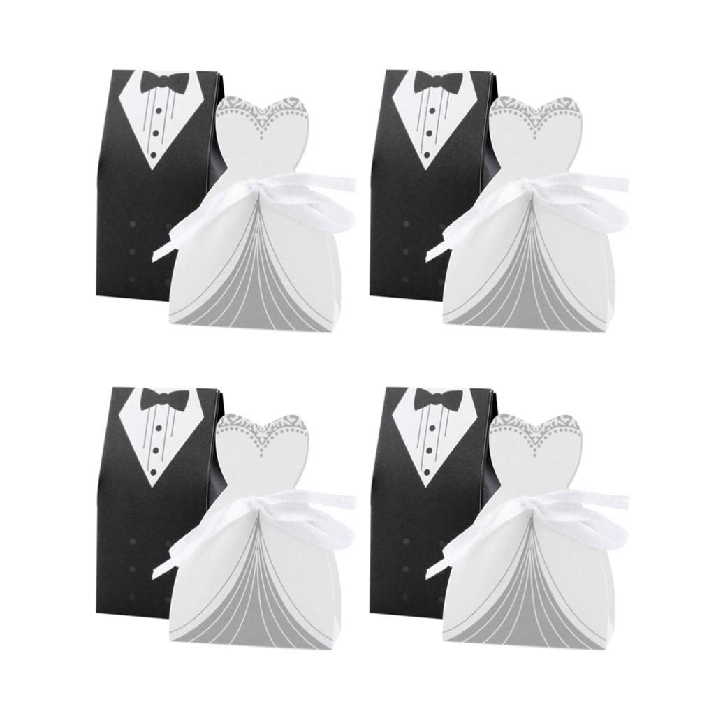 NUOBESTY Wedding Candy Boxes, Small Goodie Gift Boxes Bridal and Groom Dress Shape Portable Stylish Candy Case Paper Gift Box Packing Case for Bridal Birthday Wedding Party - 40pcs