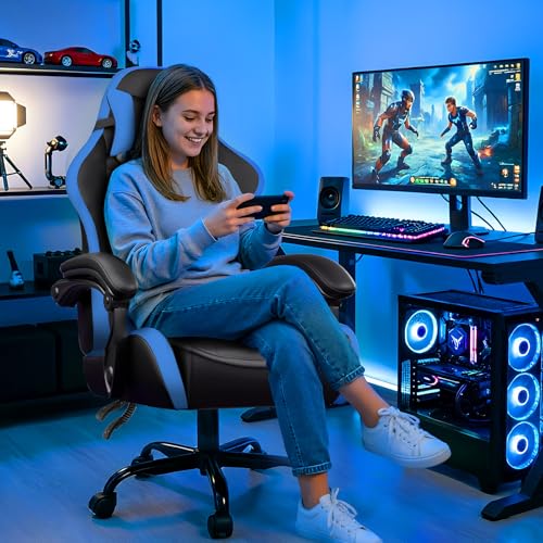 Image of GTPLAYER Gaming Chair High Back Computer Chairs for Adults, Ergonomic Height Adjustable Recliner Chair 300lbs with Linkage Armrest and Lumbar Support for Home Office, Dark Blue