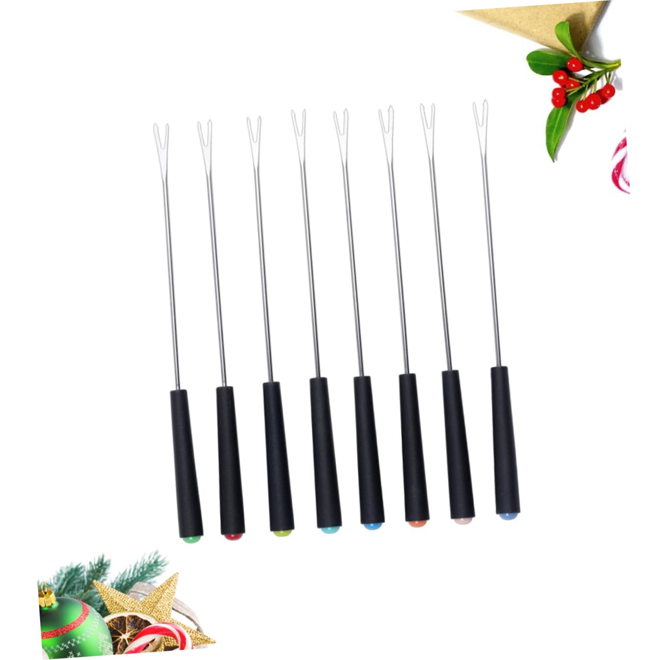 Wakauto Plastic Handle Forks Stainless Steel 8pcs Cheese Fondue Fork Set for Outdoor Bbq Picnic Camping Random