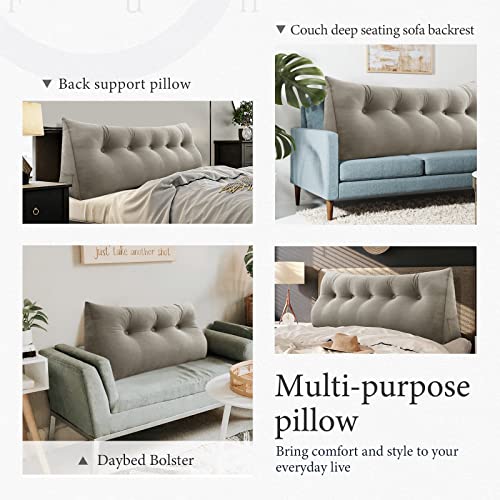 Bncktrd Triangle Reading Pillow Large Bolster Wedge Pillow Headboard Twin Size Perfect As Bed Rest Back Support Pillow For Sitting Up In Bed Daybed Couch Backrest Cushion Velvet Beige-Gray #TOP5