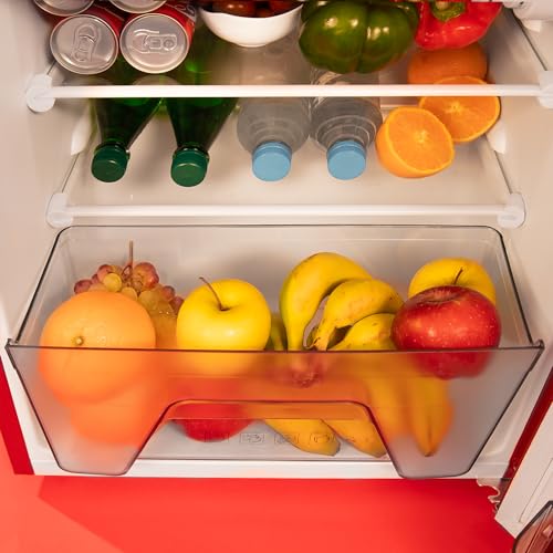 Cecotec Kleiner Kühlschrank - 2-türiger Kühlschrank - Retro 86L - Bolero CoolMarket 2D Origin 86 Red E. 89,3 cm Höhe und 48,7 cm Breite, Energieklasse E, Eisfach, Innenbeleuchtung und Chromgriff, Rot