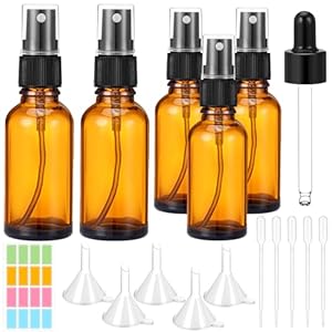 5 Piezas Ambar Pulverizador Cristal, 2 Botellas 50 ml, 3 Botellas 30 ml, Pequeño Atomizador de Perfume con Herramienta de Llenado y Etiqueta, Botella de Atomizador Reutilizable
