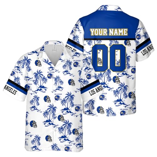 Custom Football Shirts for Men Summer Hawaiian Tropical Personalized Name Number Logo Aloha Beach Button Down Shirts