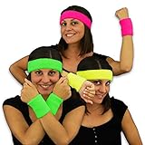 SPORT: Schrilles Accessoire für den 80 er Jahre Trainingsanzug (Herren & Damen), Haarband & Armband für Aerobic, Tennis Schweissband.