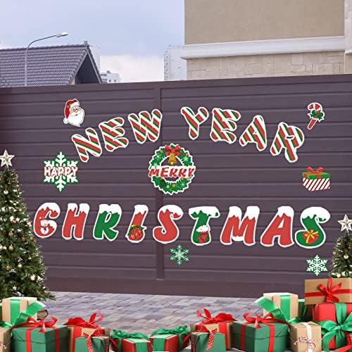 Roetyce 24Pcs Christmas Garage Door Magnet Decorations Kit, Colorful Merry Christmas Happy New Year Magnetic Stickers for Car Refrigerator, Fun Xmas Holiday Santa Candy Snow Fridge Magnet Decor