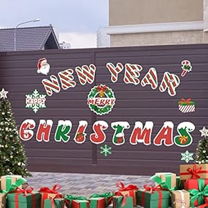 Roetyce 24Pcs Christmas Garage Door Magnet Decorations Kit, Colorful Merry Christmas Happy New Year Magnetic Stickers…