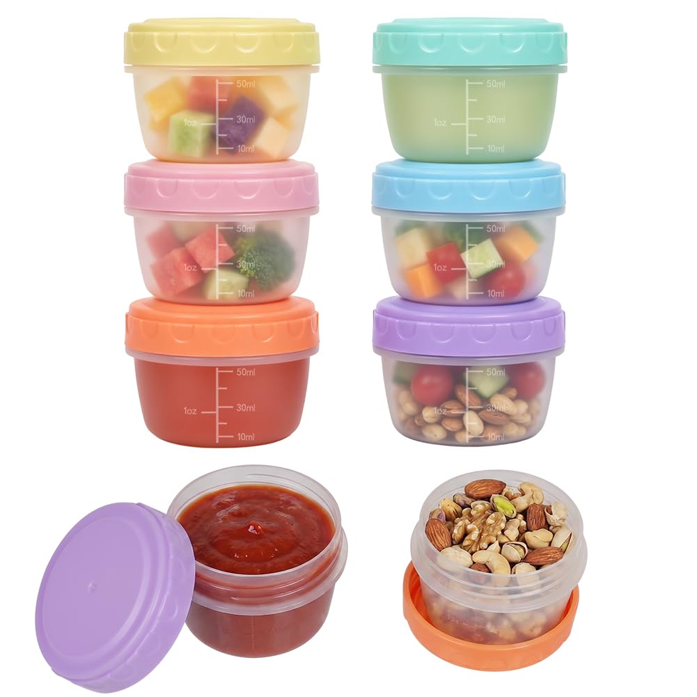 NUTKIT 6 Pack Small Food Containers with Lids, 80ml Reusable Small Sauce Pots, Leakproof Salad Dressing Pots Container with Graduated, Stackable Freezer Snack Box for Adults and Kids