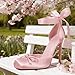 Pink Heels For Women Closed Toe Pumps Ankle Strap Stiletto Heels Womens Satin Wedding Ballet Heeled Sandals Dressy Sexy Slingback Pumps Bow Low Office Work Shoes Square Toe Party Sandals Size 8