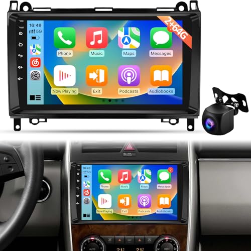 Autoradio Android pour Mercedes Benz Classe A/B/V & Sprinter W169 W245 B200 Vito Viano, CarPlay Android Auto sans Fil, GPS WiFi, DSP, Radio Plug & Play + Caméra de recul