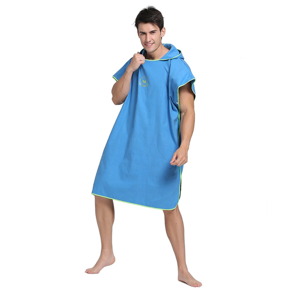 Poncho à capuche pour la plage, la natation, le surf (bleu)