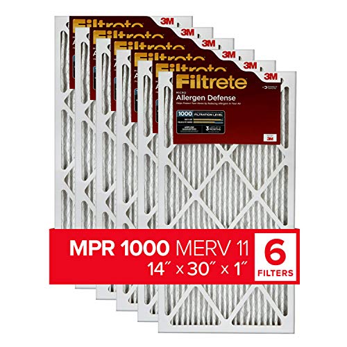Filtrete 14x30x1, AC Furnace Air Filter, MPR 1000, Micro Allergen Defense, 6-Pack (exact dimensions 13.81 x 29.81 x 0.81)