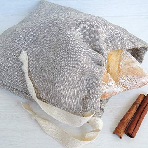 Handmade Natural Linen Bread Bag for Round Loaf, 10x10 Inch, Reusable Eco Friendly Packaging, Kitchen Food Storage, Organic Fabric Shopping Package, Farmers Market Basket, Bakery Bags, Sac a Pain