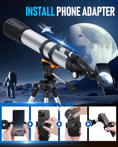 Image of Sararoom Telescope for Adults High Powered, 90mm Aperture 900MM Refractor Telescope for Kids & Beginners, Portable Travel Telescope with Stainless Tripod, Phone Adapter, Wireless Remote