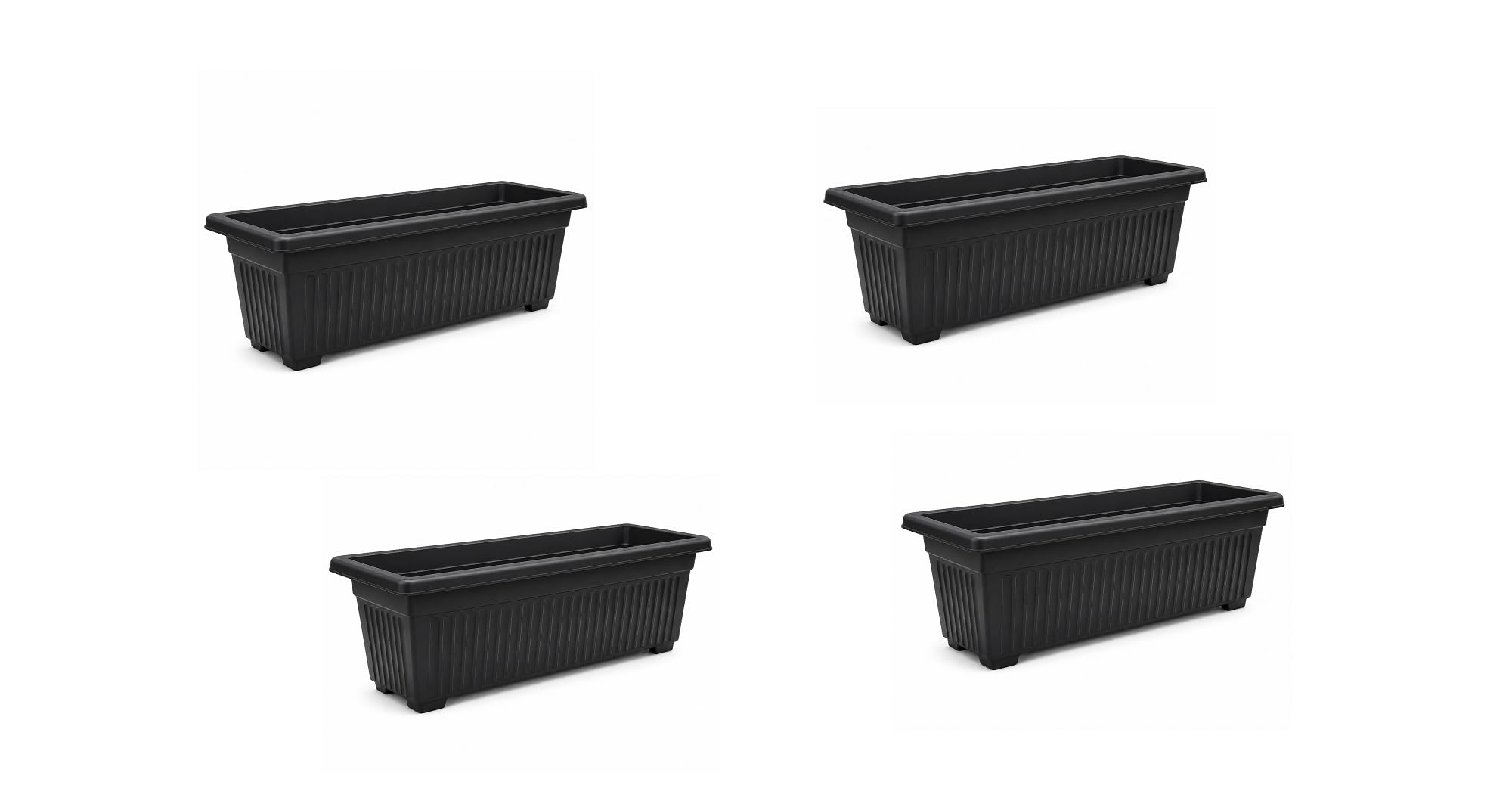VEERDA 70cm Large Plastic Trough Plant Pots Plant Pots Outdoor with Long Rectangular Planters Outdoor for Flowers Herbs & Vegetables, Garden Patio Windowsill Decorative Planter Box, Black (Pack of 4)