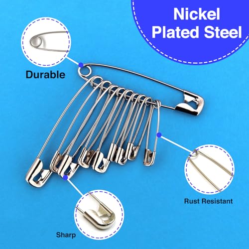 Sicherheitsnadeln 260 Stück 5 Größen NäHzubehöRstifte Aus Vernickeltem Stahl für Handwerk Pinning Säumen Dressmaking Nähen Sicherheitsnadel Set (260, Silber)