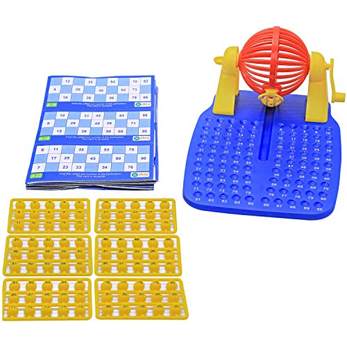 Image of BKDT Marketing Roller Housie Game Set with 48 Reusable Cards, 90 Numbered Balls, 1 Automatic Ball Dispenser Machine (Family /Kids Board Game) - Bingo Game
