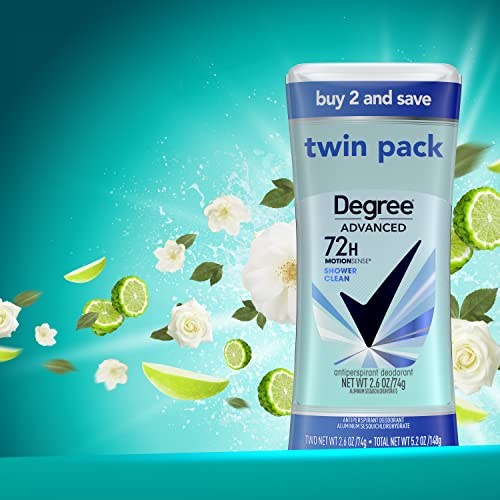 Degree Advanced Antiperspirant Deodorant 72-Hour Sweat & Odor Protection Shower Clean Antiperspirant For Women With Motionsense Technology 2.6 Oz Twin Pack #TOP7