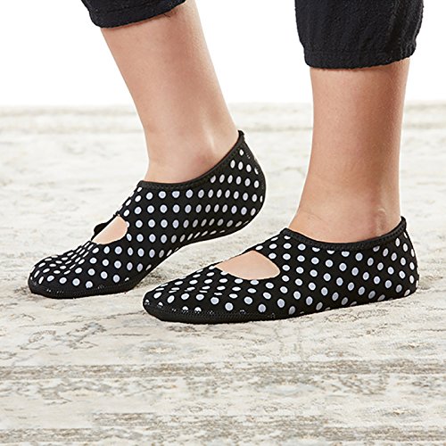 Nufoot Mary Janes Women's Shoes, Best Foldable, Flexible Flats, Slipper Socks, Travel Slippers, Exercise Shoes, Dance Shoes, Yoga Socks, House Shoes, Indoor Slippers, Black/White Polka Dots, Large #TOP3