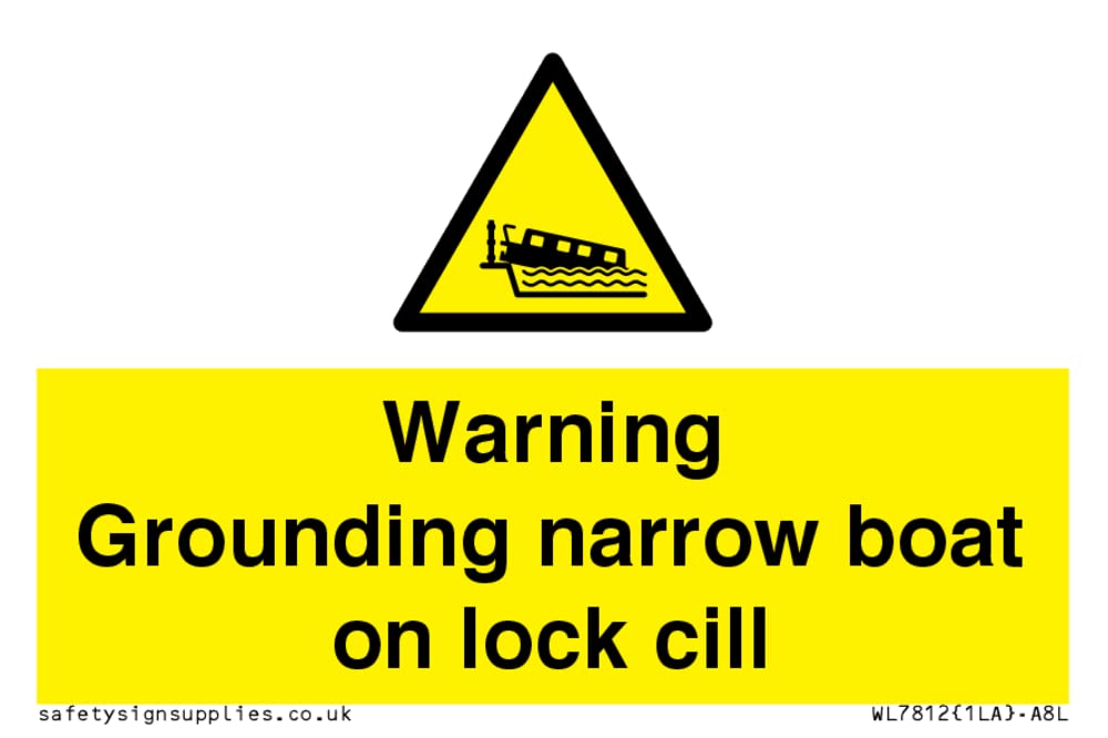 Warning Grounding narrow boat on lock cill Sign - 75x50mm - A8L