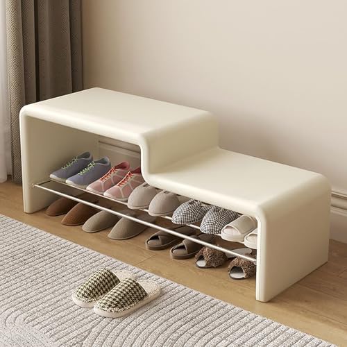 Banc à chaussures en métal avec assise cuir synthétique pour petite entrée