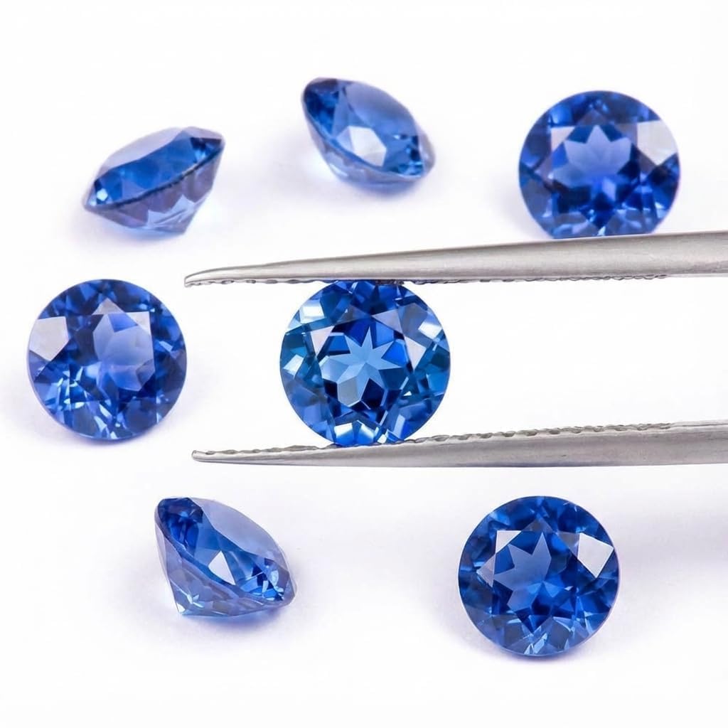 0,5–4 Karat Saphir Loser Edelstein, Rundschliff, Laborgezüchteter Blauer Korund, VVS Klarheit, für Ring, Anhänger, Ohrringe, Schmuckherstellung und Geschenk