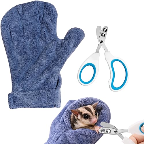 Sugar Glider Nail Trimming Kit with Handling Glove and Nail Scissors (Blue)