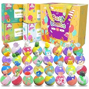 Bath Bombs for Kids with Surprise Inside, 32 Pack Bath Bombs with Land & Sea Animal Toys, Handmade Fizzy Bubble Children Bath Ball Gift Set for Kids Christmas, Birthday, Stocking Stuffers for Girl Boy