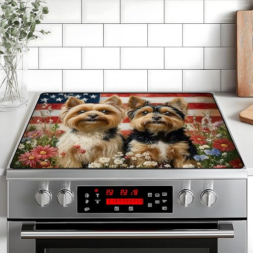 Image of Patriotic Stove Top Cover, Heat Resistant Electric Stove Protector Mat, Large Diatomite Kitchen Counter Mat, Independence Day Decor American Flag Kitchen Accessory (dog-1, 28x20 Inch)