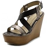 Ollio Womens Shoe Vintage Burnish Wedge Cross Strap Sandal FT03(10 B(M) US, Coffee)
