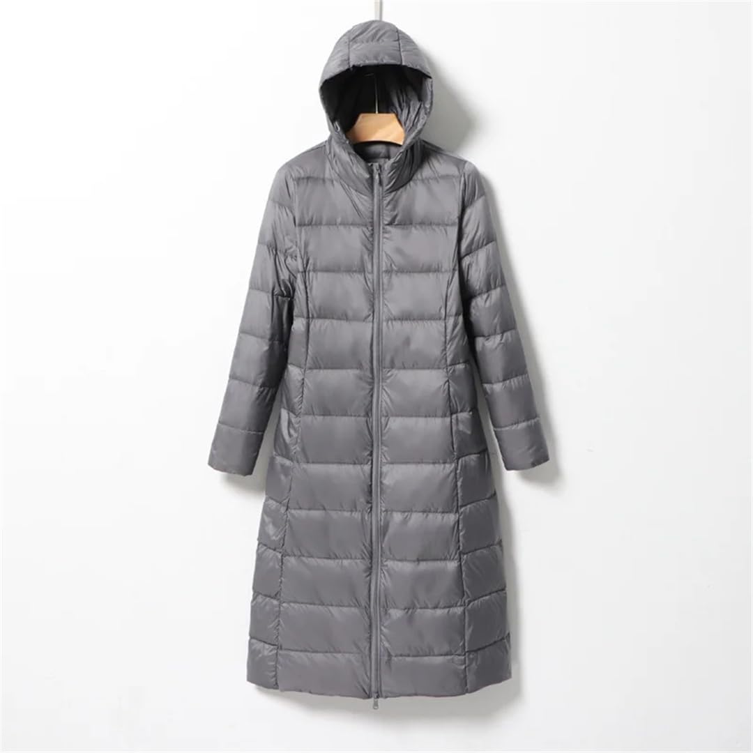Yeuyyben Piumino lungo da donna, ultra leggero, al ginocchio, alla moda, slim fit, con cappuccio, piumino casual