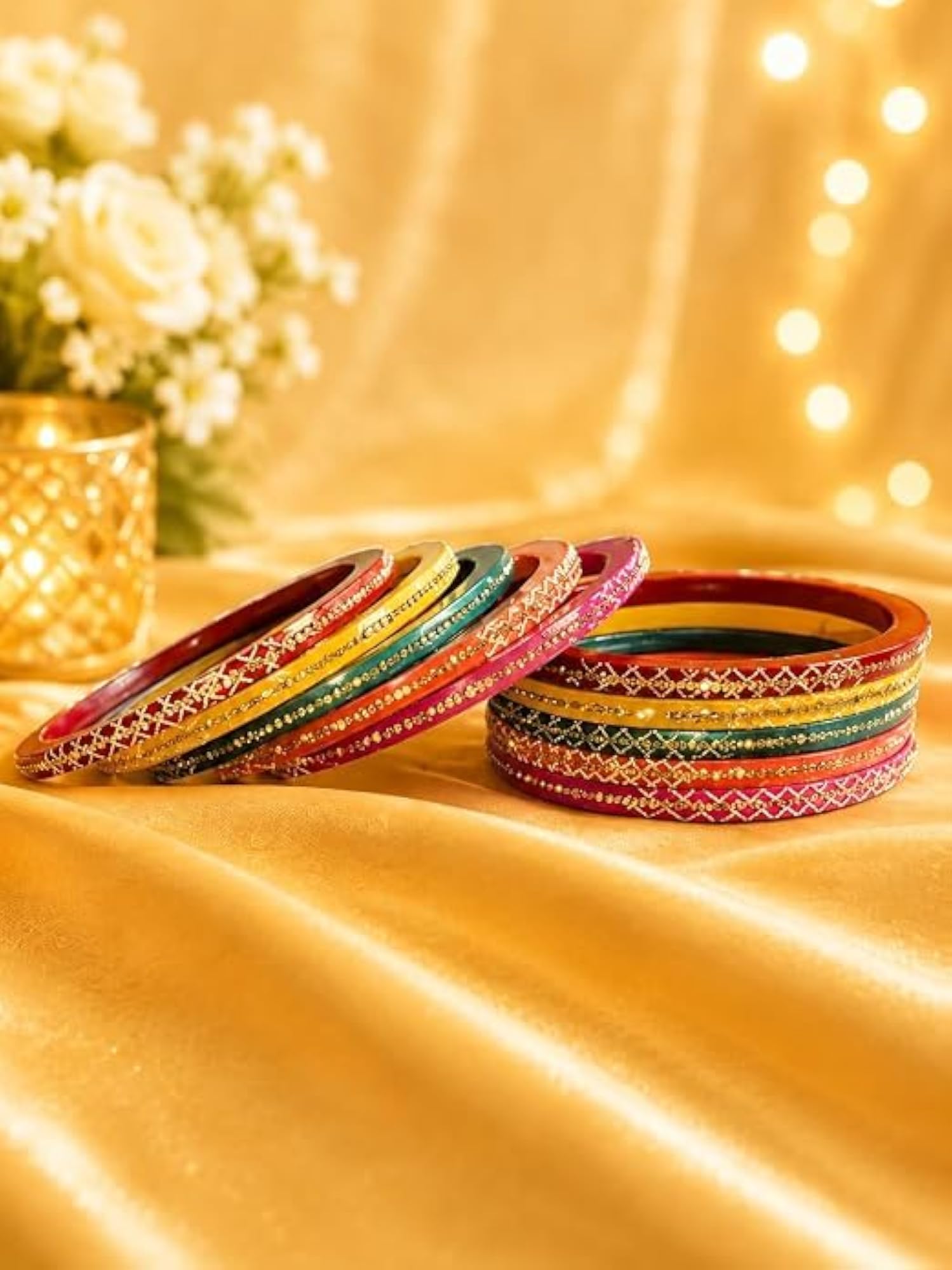 Women's Multicolour Traditional Bangle Set of 8, Ethnic Bridal Gift