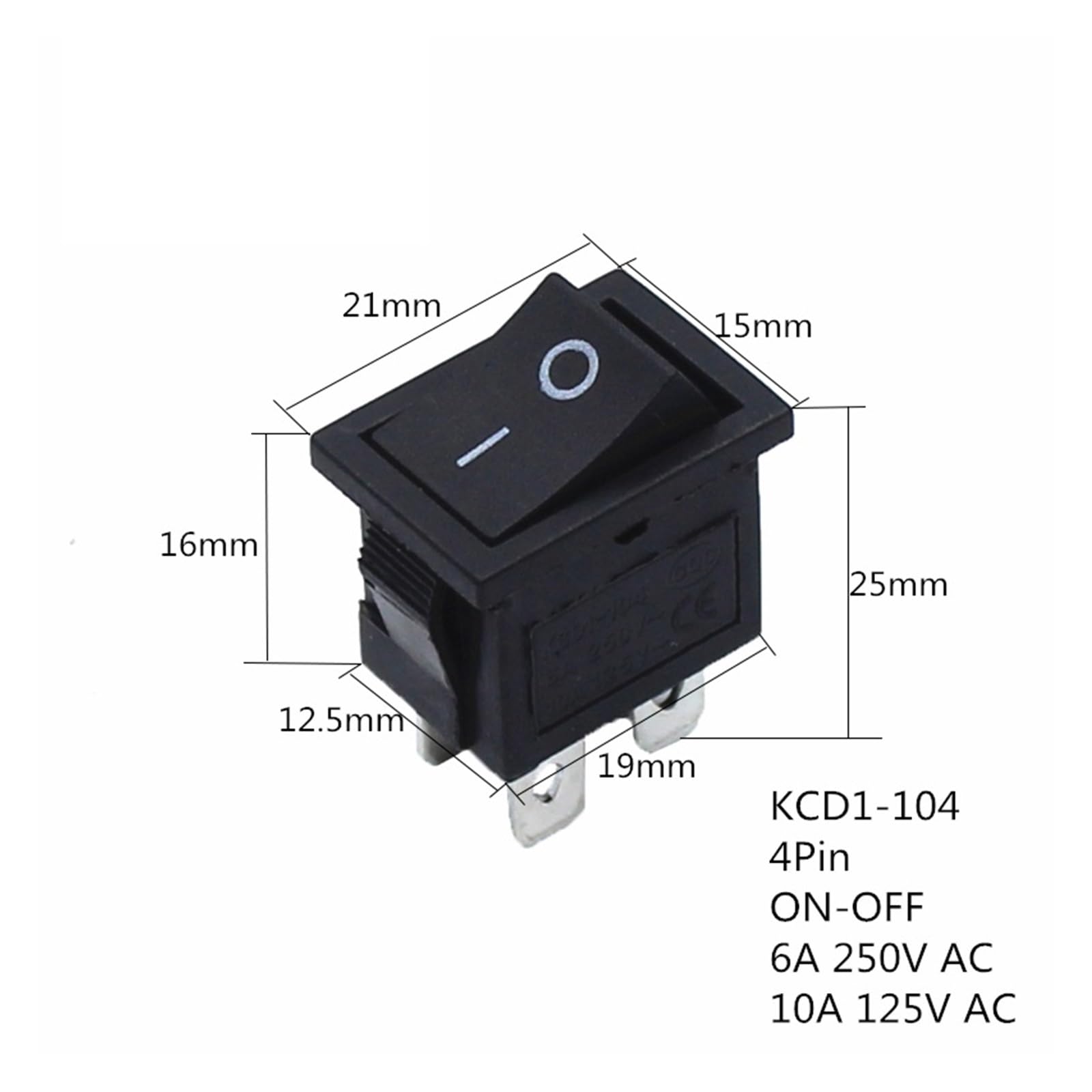1pcs KCD1 LED ON-Off 4 Pin Boat Car Rocker Switch 21 * 15mm 6A/250V 10A/125V AC Black Red Green Light Siwtch(Black)