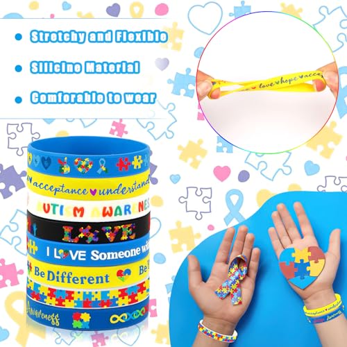 Image of JUNEBRUSHS 64pcs Autism Awareness Wristband Silicone Bracelets Bulk