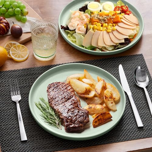 Image of LIANYU Dinner Plates Set of 4, 10.5'' Large and Round Stoneware Plates, Ceramic Dishes Set for Kitchen Serving Salad, Dessert, Steak, Oven, Microwave & Dishwasher Safe, Scratch Resistant, Fog Green
