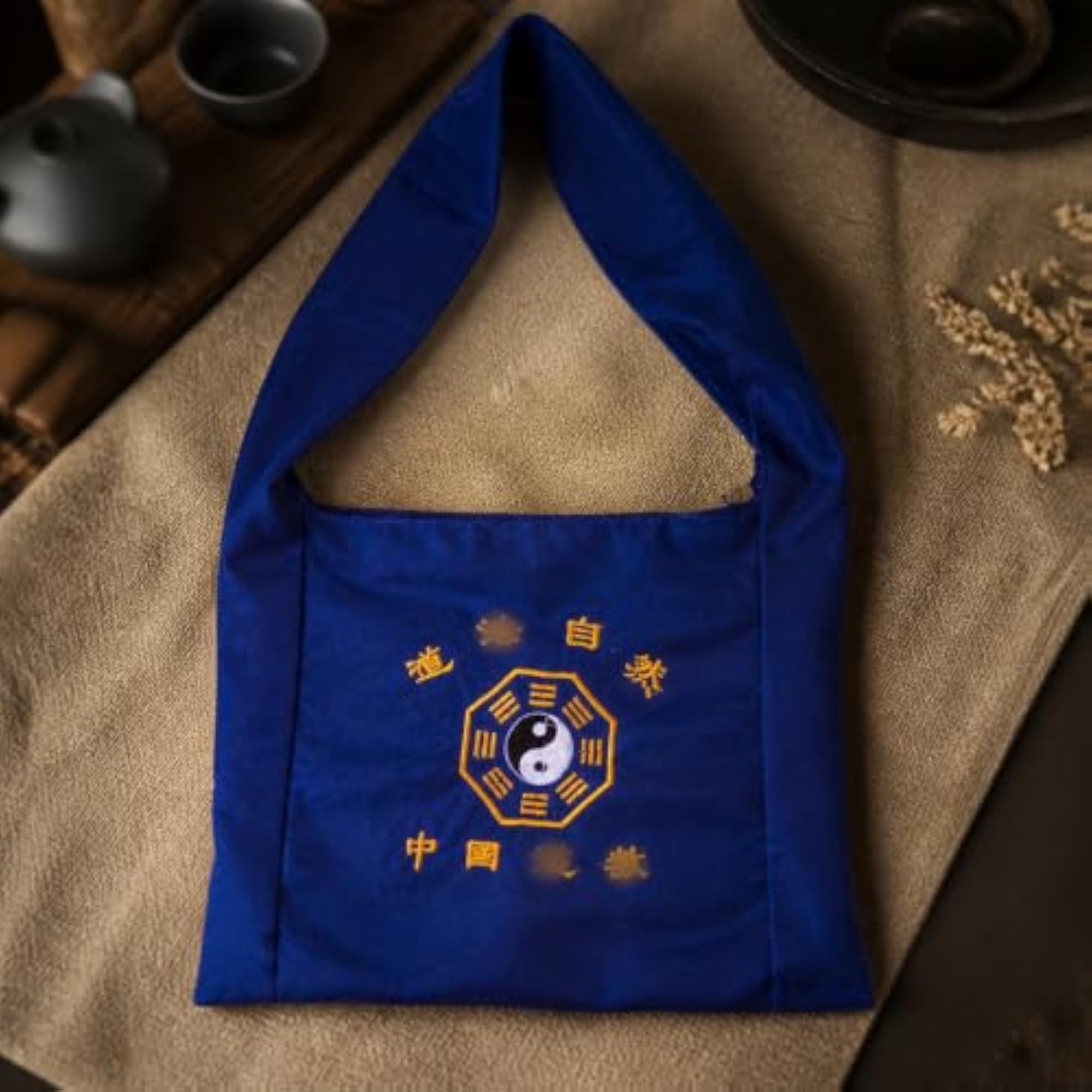 Navy Blue Canvas Crescent Bag for Buddhist Practice
