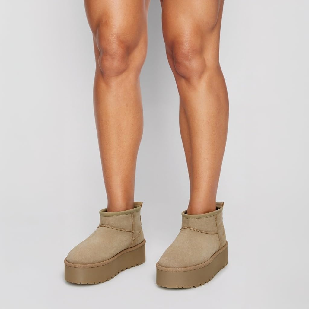 Damen Stiefeletten Warm Gefüttert Plateau Boots mit der Profilsohle