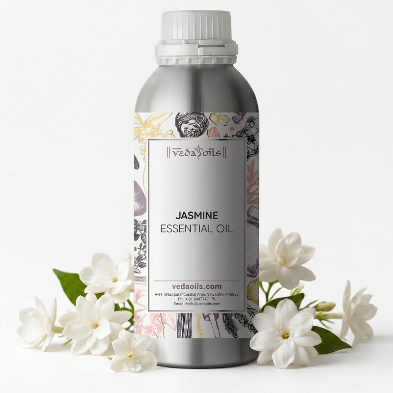 Image of VedaOils Jasmine Essential Oil 100ml | 100% Pure & Natural Jasmine Oil for Skin Care, Hair Growth, Bathing, Diffuser, Home Fragrance & Soap Making