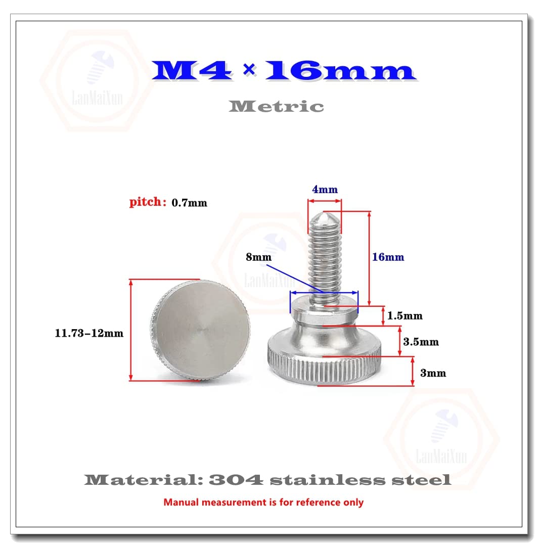 10pcs M4×16mm 304 Stainless Steel Knurled Thumb Screws with Shoulder,Hand Grip Bolts