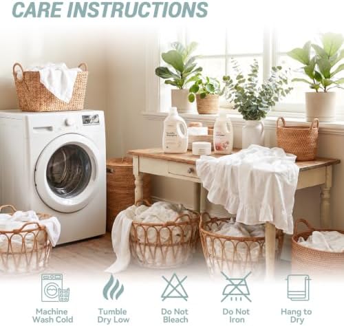 Blotixn No Hook Slub Textured Shower Curtain with Snap in Liner - 72x75 Farmhouse White with Misty Blue Embroidered Leaf Floral Bathroom Curtain Set, Modern Waterproof & Washable with Mesh Top Window — view 8