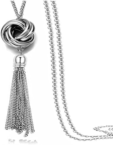 Long Tassel Necklace Silver Tone Lovely Knot Tassel Pendant Knot ...