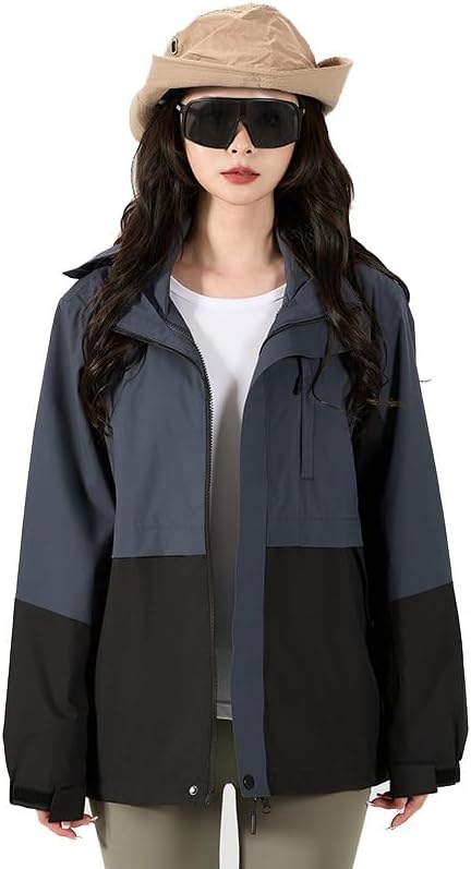 Colorblocking lightweight hooded waterproof jacket Outdoor hiking windbreaker jacket
