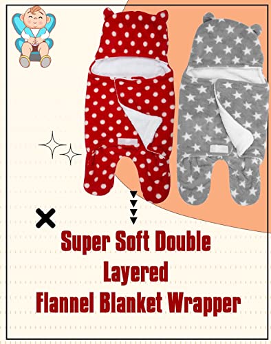 Image of New Born Multi-Purpose Baby Boy's and Baby Girl's Blanket and Sleeping Bag (Red Grey, 0-6 Months)