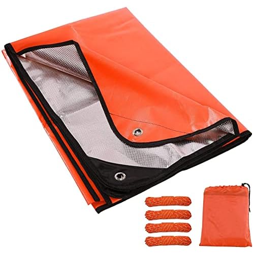 REDCAMP Heavy Duty Emergency Blanket for Survival, 7×5 ft Reusable Thickened Thermal Blanket & Waterproof Tarp with Guy Ropes, Reflective Rescue Bivvy Bag for Outdoor Camping Hiking, Orange