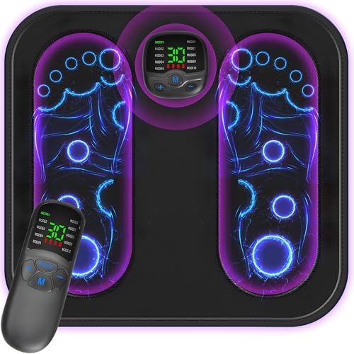 DSXVJHD Electric Foot Massager, EMS Foot Massager Mat for Pain Relief and Relaxing with LCD, 10 Modes 30 Intensities Rechargeable Muscle Stimulatior Circulation Booster for Adults