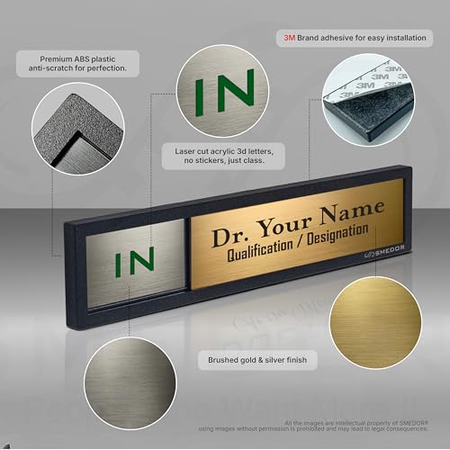 Image of SMEDOR inchYOUR NAME IN /OUT inch Professional sliding sign board - on-door signboard- Customisable name plate display with in /out status - information letter board - custom sliding signs